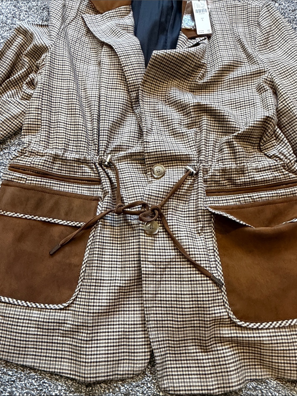 Brown Plaid Tailored Jacket with Suede Pockets - Picture 5 of 5